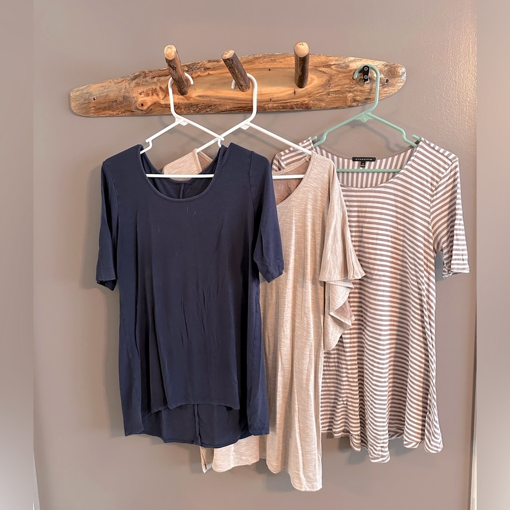 Bundle of 3 loose jersey tops - Oversized, breezy - Grey stripe, navy, oatmeal